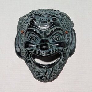 Greek Theatre Mask Satyros Comedy Ceramic Wall Decor Green Glazed